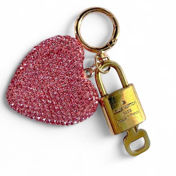 Louis Vuitton Accessories - Louis Vuitton Luxe Lock & Key Rhinestone Pink Heart Keychain Bag Charm Glamour
